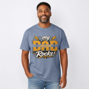 Personalized My Dad Rocks Heavyweight T-Shirt | Custom Name Varsity Comfort Colors Tee