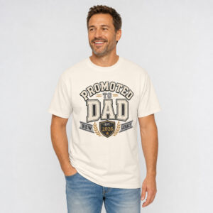 Personalized Promoted to Dad Heavyweight T-Shirt | Custom Est. Year Collegiate Comfort Colors Tee
