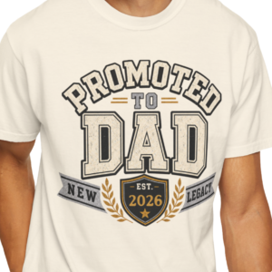 Personalized Promoted to Dad Heavyweight T-Shirt | Custom Est. Year Collegiate Comfort Colors Tee