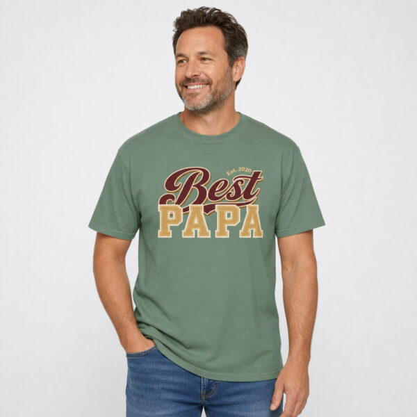 Personalized Best Papa Heavyweight T-Shirt | Custom Est. Year Collegiate Comfort Colors Tee