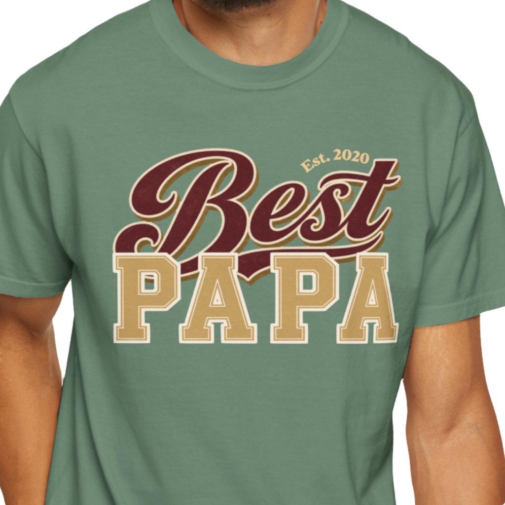 Personalized Best Papa Heavyweight T-Shirt | Custom Est. Year Collegiate Comfort Colors Tee