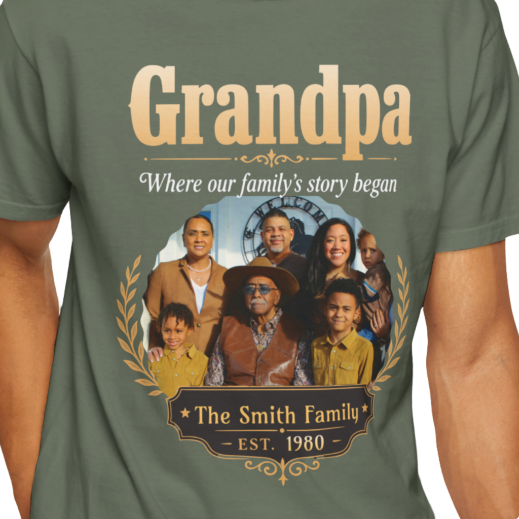 Personalized "Where Our Family Story Began" Heavyweight T-Shirt | Custom Photo & Family Name Comfort Colors Tee