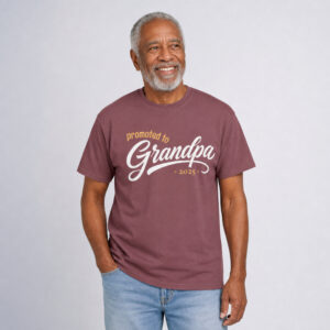 Personalized Promoted to Grandpa Heavyweight T-Shirt | Custom Est. Year Script Comfort Colors Tee