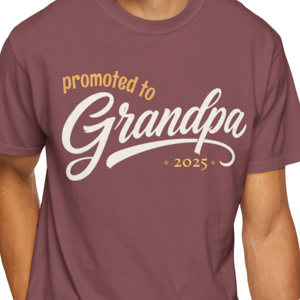 Personalized Promoted to Grandpa Heavyweight T-Shirt | Custom Est. Year Script Comfort Colors Tee