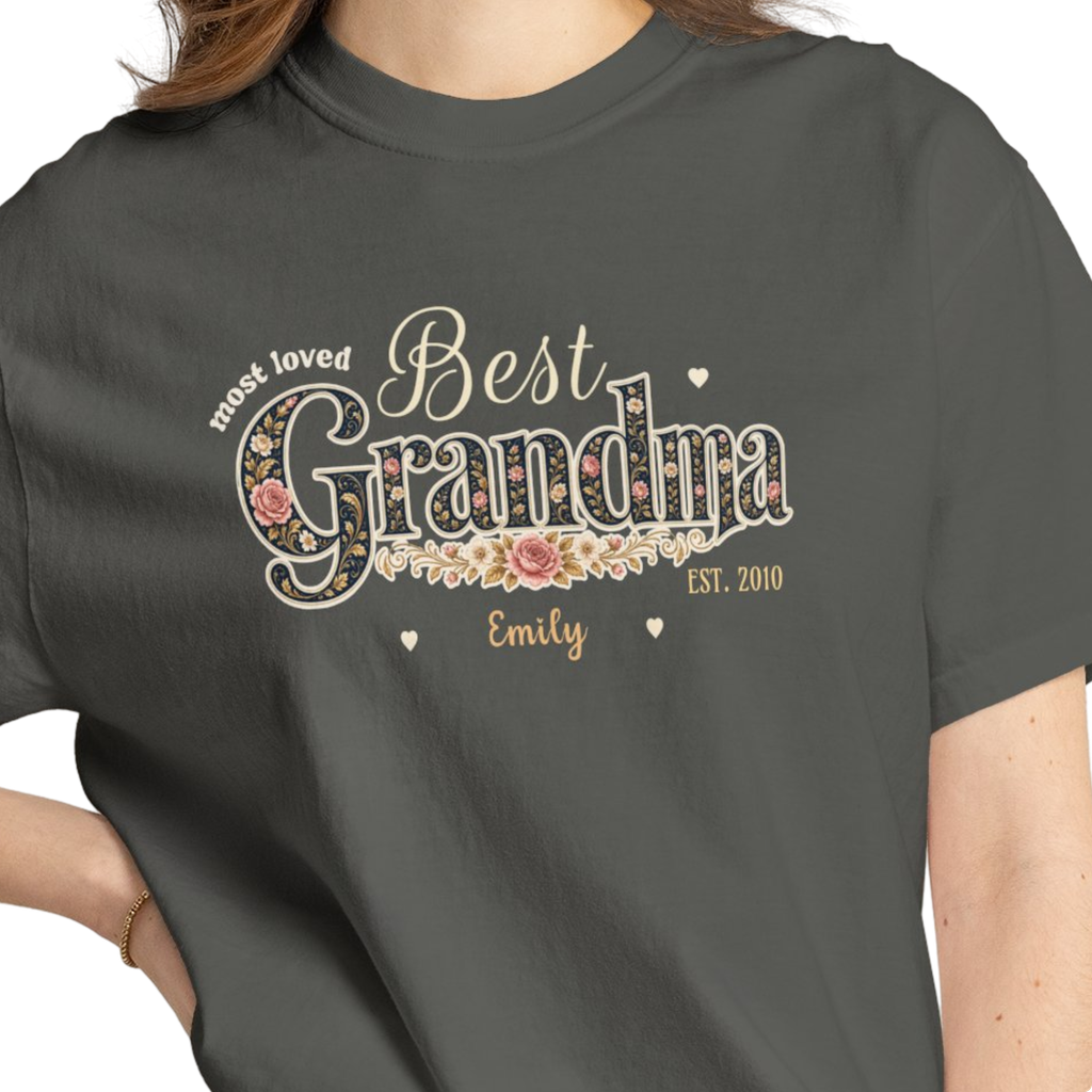 Personalized Most Loved Best Grandma Heavyweight T-Shirt | Custom Est. Year Comfort Colors Tee