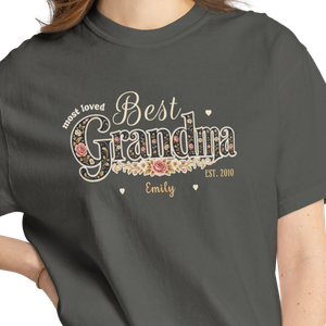 Personalized Most Loved Best Grandma Heavyweight T-Shirt | Custom Est. Year Comfort Colors Tee