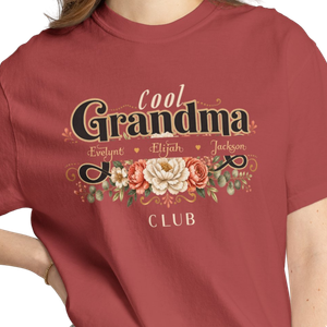 Personalized Cool Grandma Club Heavyweight T-Shirt | Custom Grandkids' Names Comfort Colors Tee