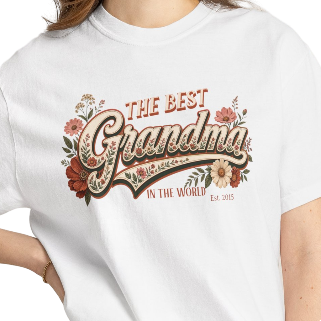 Personalized Best Grandma In The World Heavyweight T-Shirt | Custom Est. Year Comfort Colors Tee