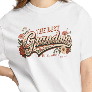 Personalized Best Grandma In The World Heavyweight T-Shirt | Custom Est. Year Comfort Colors Tee