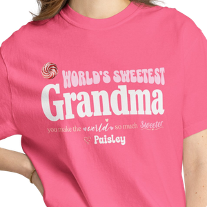 Personalized World's Sweetest Grandma Heavyweight T-Shirt | Custom Name Comfort Colors Tee