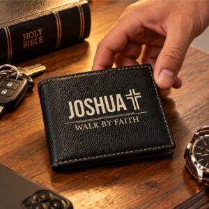 Personalized Bi-Fold Wallet – Gift for Him- Walk By Faith
