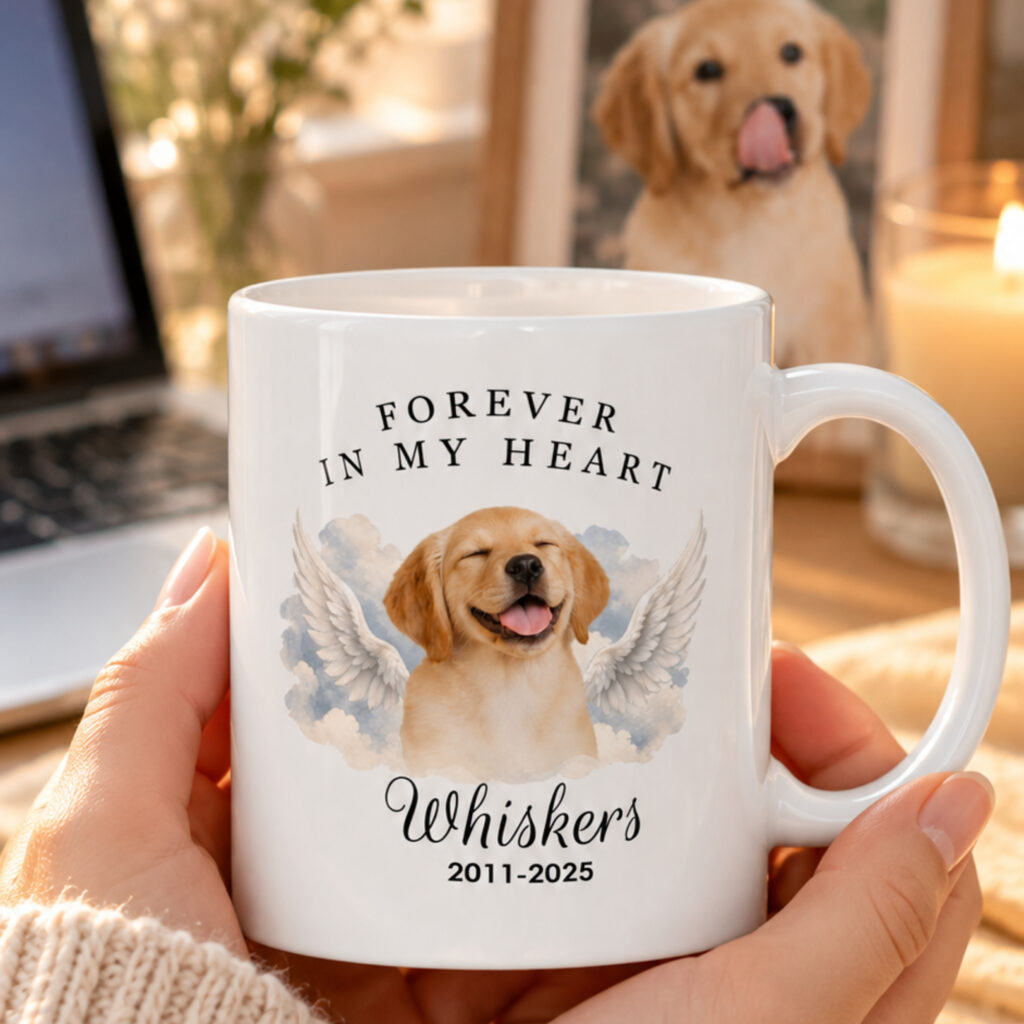 Pet Memorial Mug – Forever in My Heart | Personalized Angel Wings Keepsake