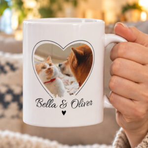 Personalized Pet Photo Mug – Heart Portrait with Pet Names | Custom Gift for Pet Parents